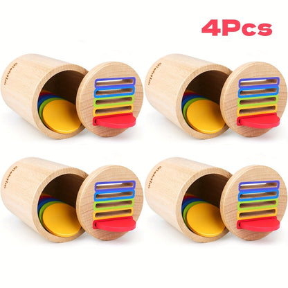Wooden Color Sorting Coin Box Toy for Toddlers 1+, Montessori Educational Sensory Learning Toy with 10 Colorful Blocks & Storage Bag