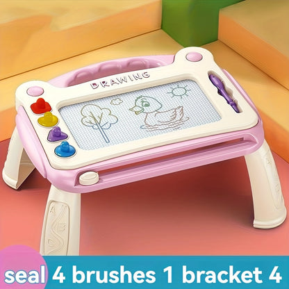 Kids Magnetic Drawing Board with Four Shape Stamps, Slide Eraser, Folding Legs and Blue, Green or Pink Options