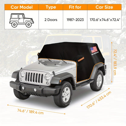 Jeep Wrangler Half Cab Cover in Black 210D Fabric with Reflective Strips, Storage Bag and 2-Door or 4-Door Options
