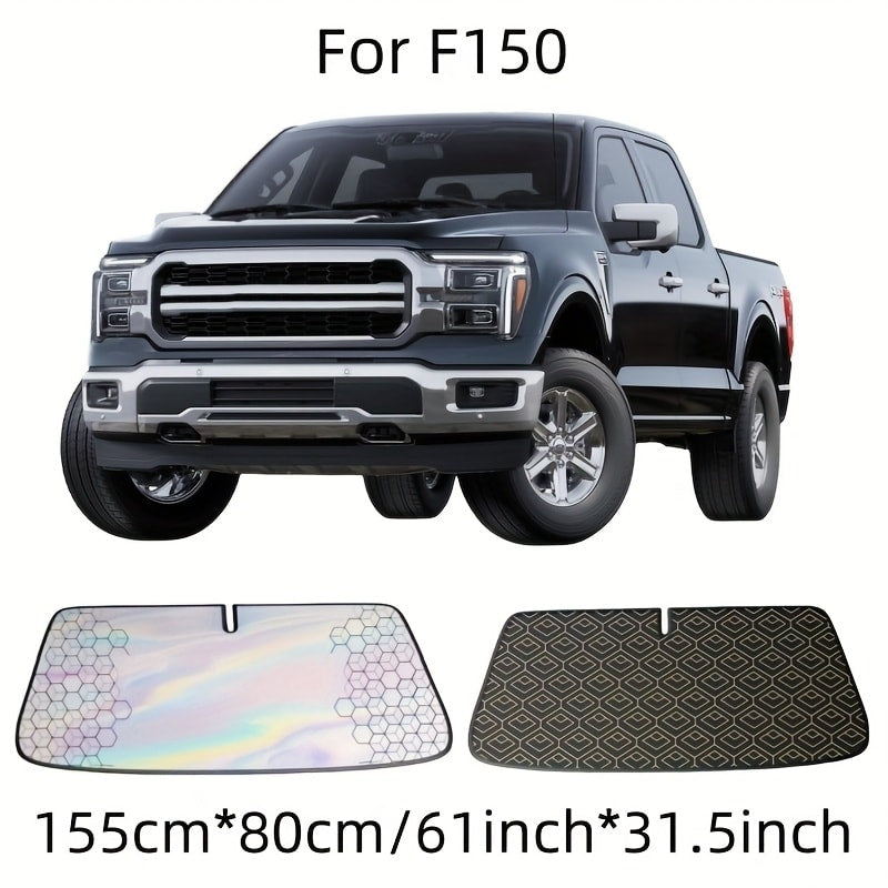 Laser Insulation Windshield Sunshade 5-Layer Thickened Front Window Heat Blocker Diamond Pattern Gold Black Fits All Vehicles Ford F150