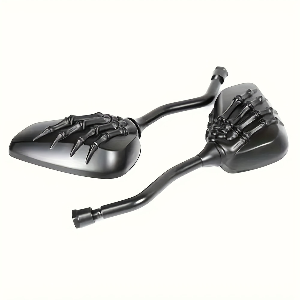 Skull Hand Motorcycle Rearview Mirrors Universal Fit Flat Rectangular Claw Grip Design for Chopper Cruiser Bobber Cafe Racer Bike Side