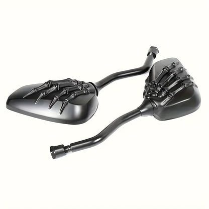Skull Hand Motorcycle Rearview Mirrors Universal Fit Flat Rectangular Claw Grip Design for Chopper Cruiser Bobber Cafe Racer Bike Side