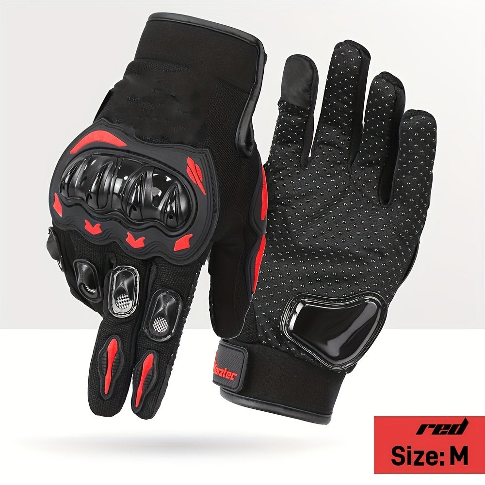 Motorcycle Gloves with Hard Knuckle Protection, Touchscreen-Compatible Full Finger Anti-Slip Riding Gloves