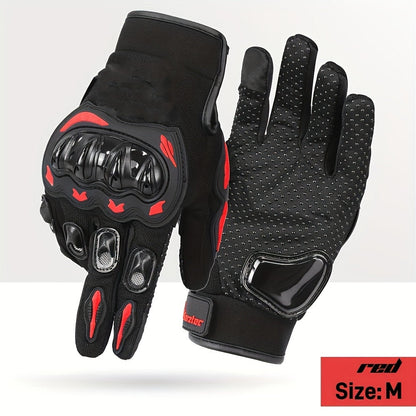 Motorcycle Gloves with Hard Knuckle Protection, Touchscreen-Compatible Full Finger Anti-Slip Riding Gloves