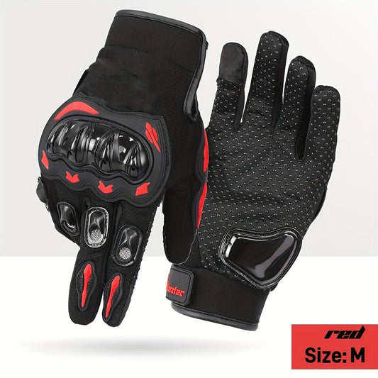 Motorcycle Gloves with Hard Knuckle Protection, Touchscreen-Compatible Full Finger Anti-Slip Riding Gloves