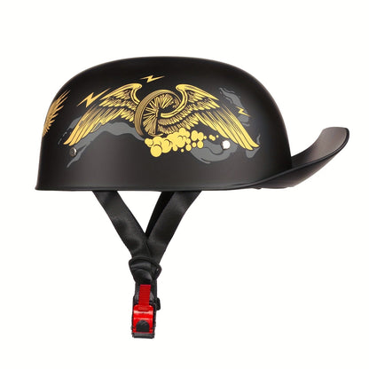 Motorcycle Helmet Crown Racing Half-Shell with Four Graphic Styles, M-XL Sizes, Padded Liner and Quick-Release Strap