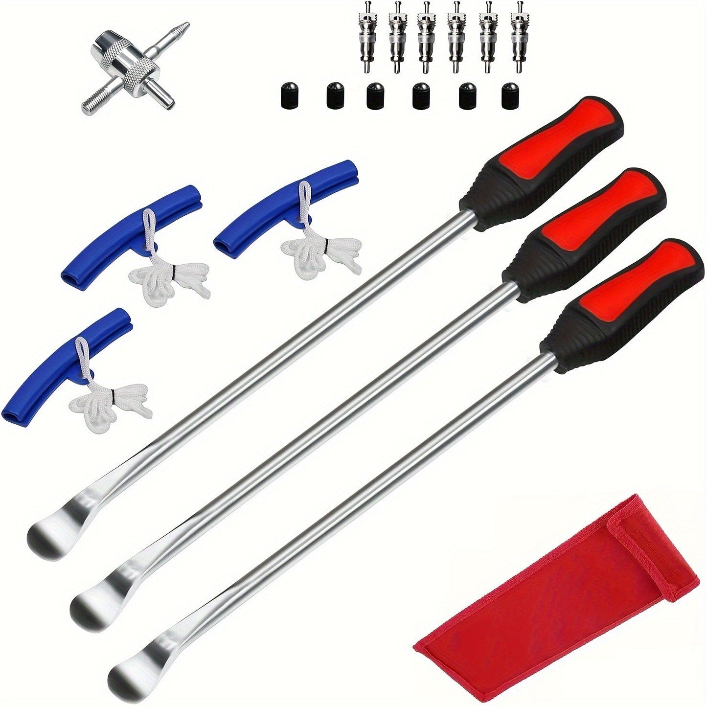Tire Spoon Iron Set Steel Tire Changing Tool Kit – Tire Lever, Rim Protector, Valve Cores & Stem TR414 for Dirt Bike Motorcycle Lawn Mower