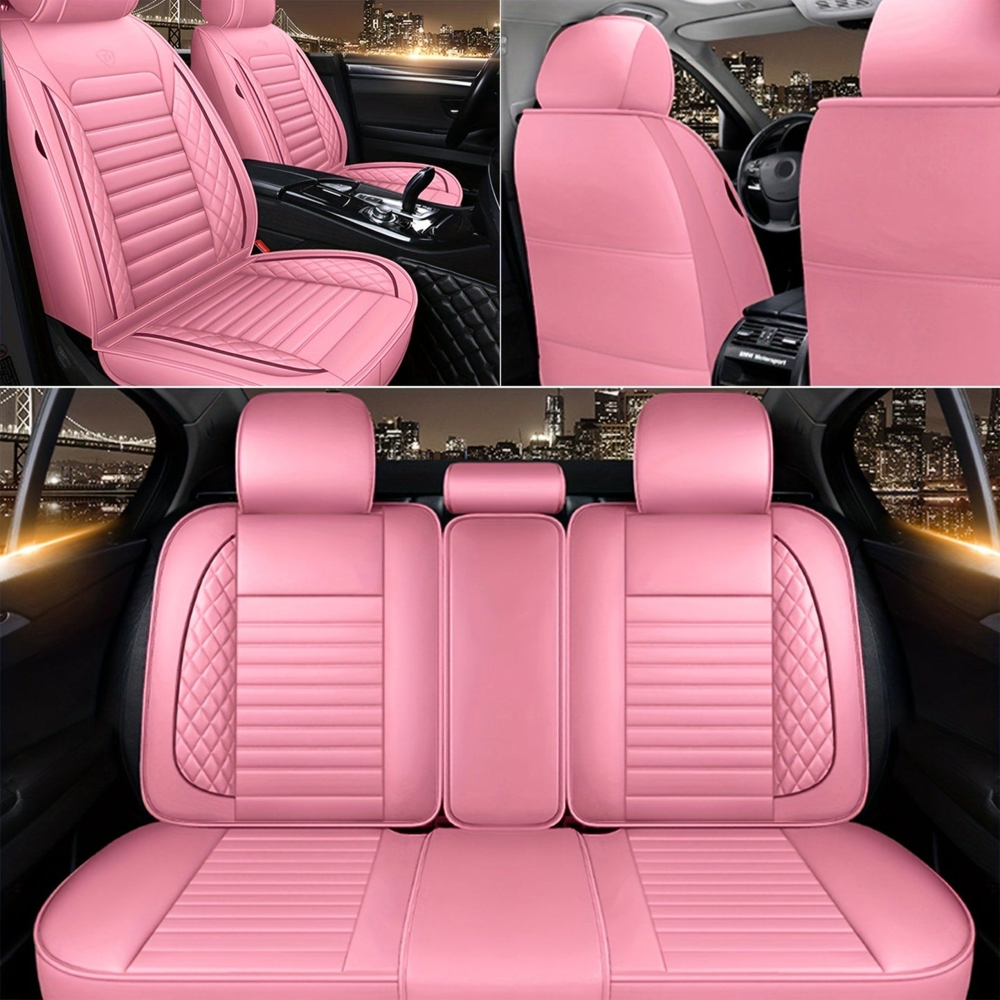 Car Seat Covers 5-Seat PU Leather Set with Front Storage Pocket, Armrest Piece and Eight Colors