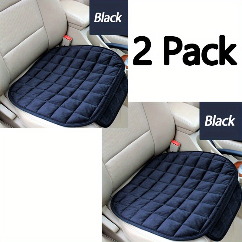 Plush Plaid Car Seat Cushion Set with Memory Foam Fill, Black or Khaki and Front-Pair, Rear-Pad or Three-Piece Options