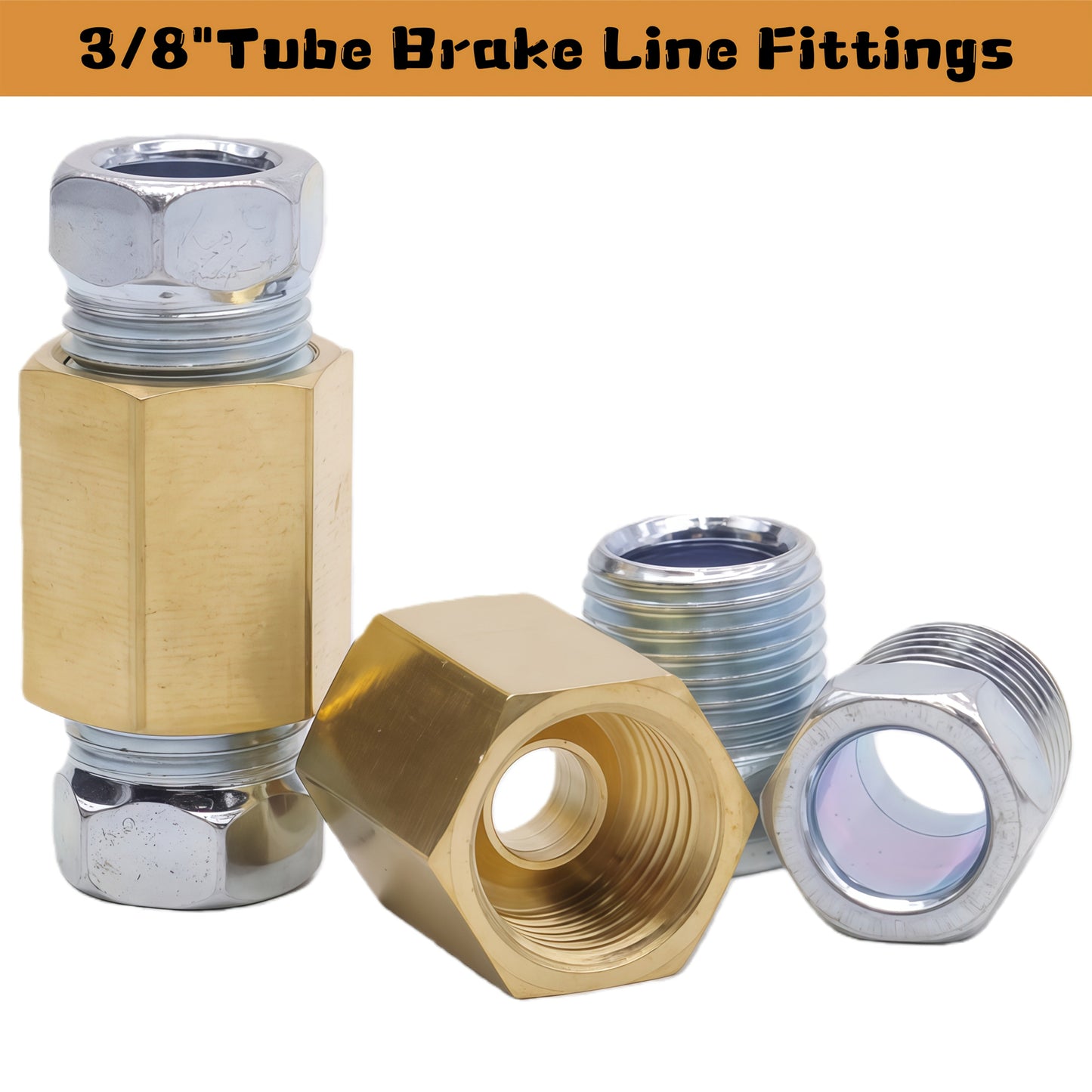 Brake Line Fittings Assortment Kit – 3/16", 1/4", 5/16" & 3/8" Tube Sizes, Inverted Flare Union Connectors, Multiple Thread Sizes