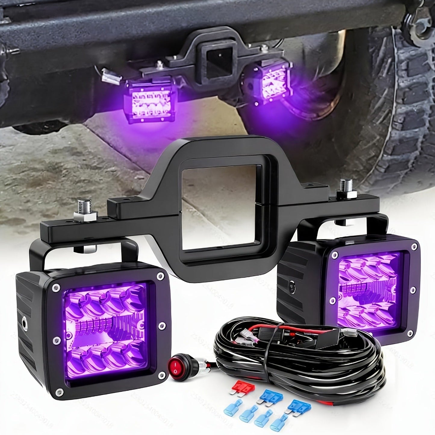 4-Inch LED Off-Road Spot Driving Lights 60W 1260LM Die-Cast Aluminum with Tow Hitch Bracket & 12ft Wiring Harness Kit for Trucks SUVs ATVs