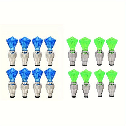 LED Tire Valve Stem Light Sets in 4-, 8- or 16-Piece Blue, Green, Red, Mixed and Skull-Top Configurations
