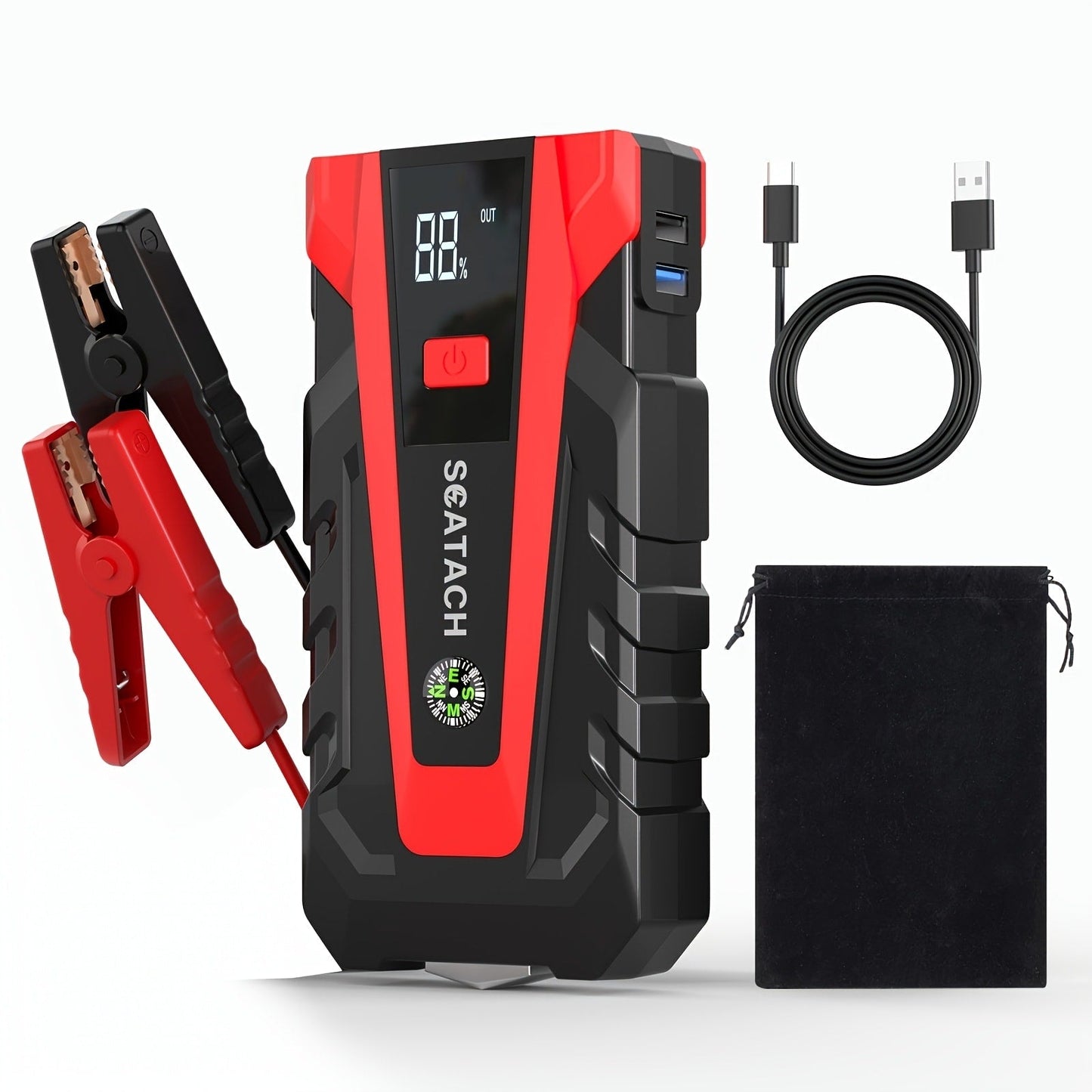 12V Jump Starter with Scatach-011 Base Model or Q27B Start-and-Inflation Package, Digital Display and Clamps