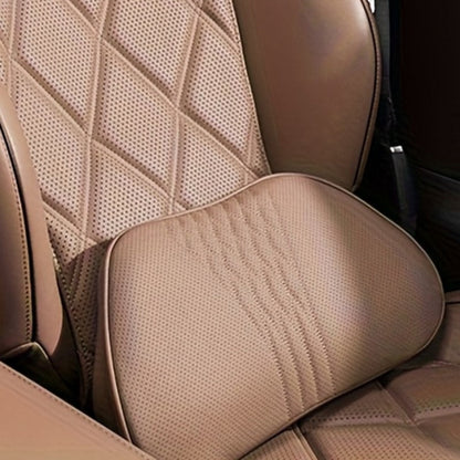 Car Neck Pillow Nappa Leather Headrest – Memory Foam Lumbar Support with Embroidery, All-Season Universal Car Interior Accessory