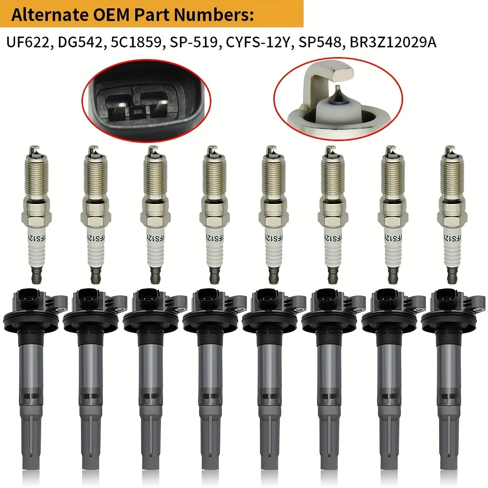 Ignition Coil & Iridium Spark Plug Kit 8-Pack for 2011-2020 Ford F-150 Mustang Lobo 5.0L V8 UF622 SP411 Direct Fit OEM Replacement Pure