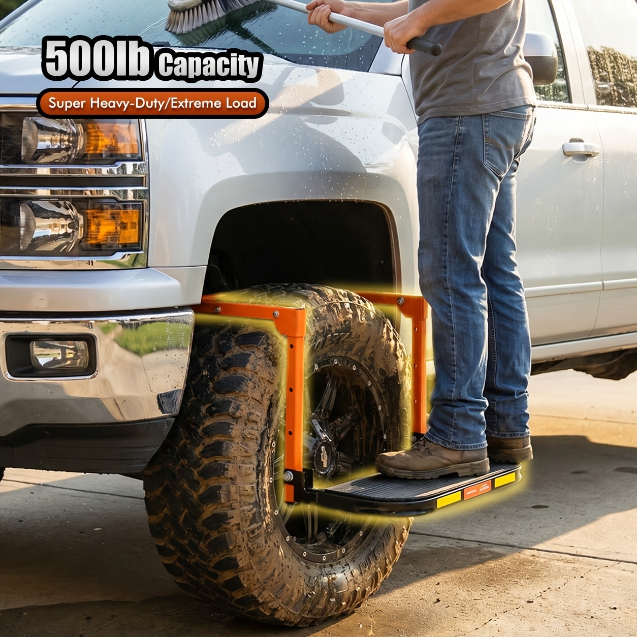 Tire Step Foldable Anti-Slip Thickened – 300 / 500 / 650 lb Capacity Adjustable Height for Truck SUV Trailer Maintenance