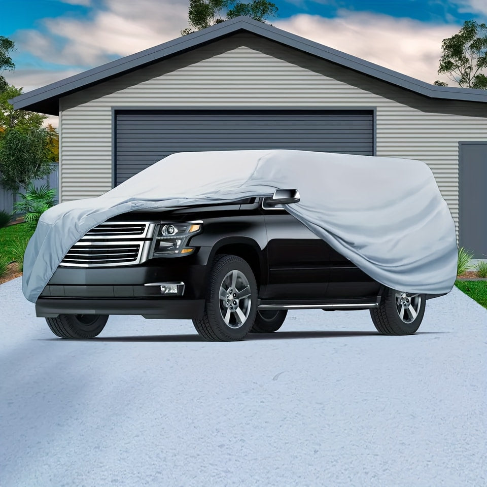 Silver XXL SUV Car Cover with Green Reflective Tabs, Elastic Hem and 540 x 200 x 180 cm Full-Body Fit