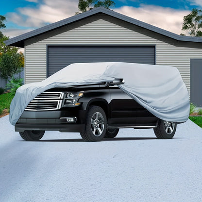 Silver XXL SUV Car Cover with Green Reflective Tabs, Elastic Hem and 540 x 200 x 180 cm Full-Body Fit