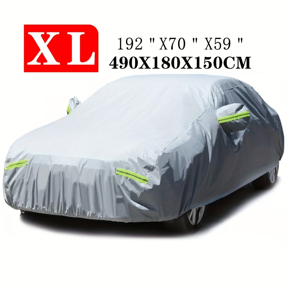 Silver 190T Full Car Cover with Reflective Tabs, Elastic Hem and XL or XXL Size Options for Sedans