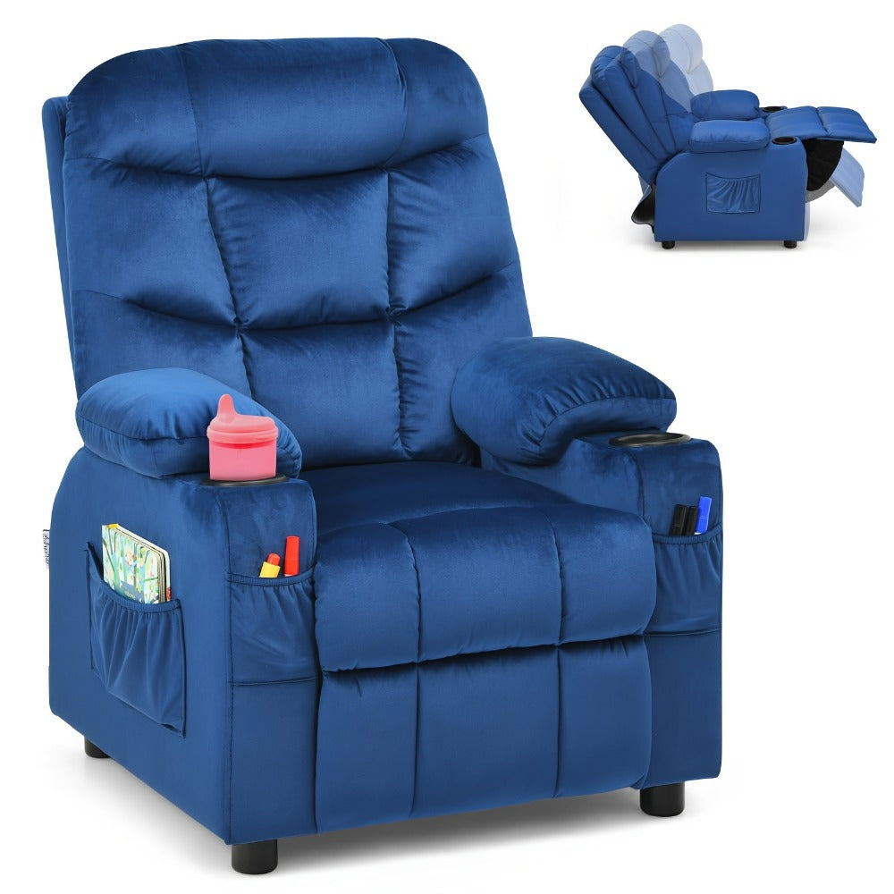Velvet Kids Recliner Chair with Solid Wood Construction for Kids' Room detail image - detail view 4