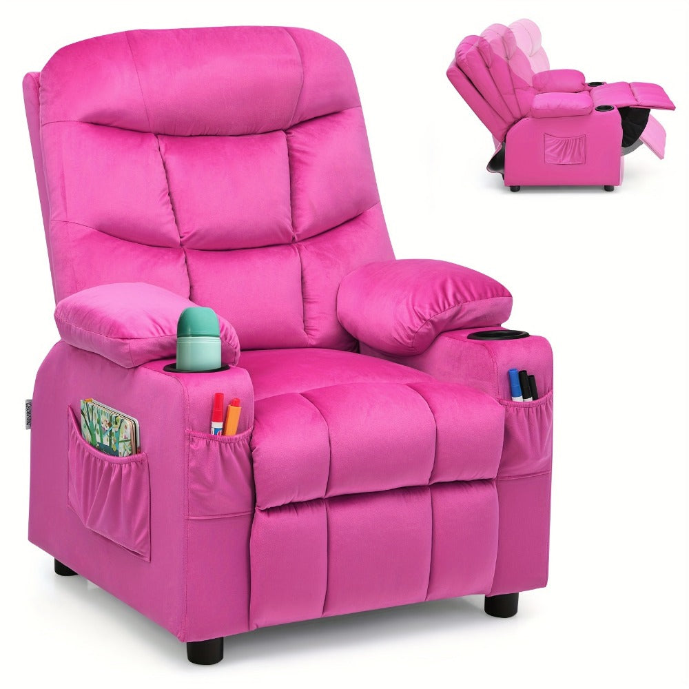 Kids Recliner Chair, Kids Velvet Recliner Chair with Cup Holders Storage Pockets Solid shown in the main product view