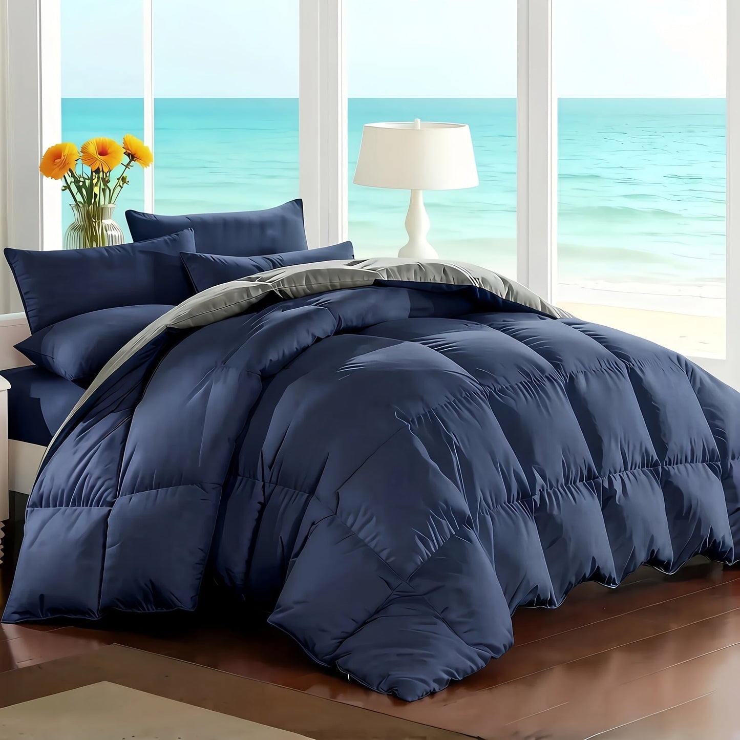 Comforter Set 7-Piece Bed in a Bag Queen King Full Soft Microfiber Down Alternative Comforter Fitted Sheet Flat Sheet Pillow Shams
