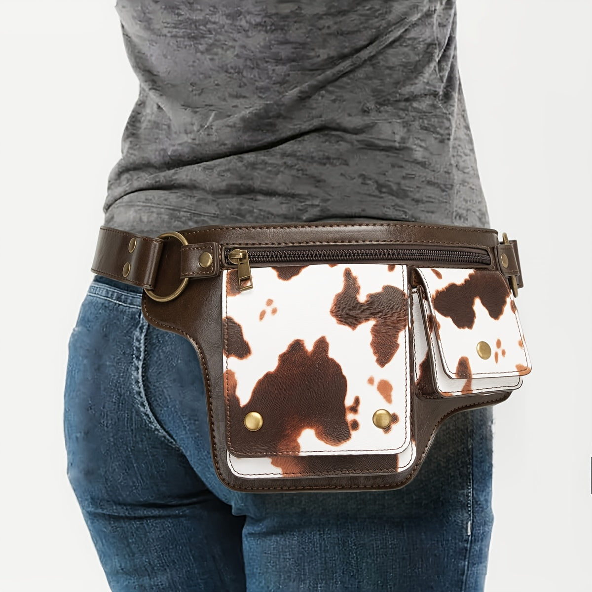 Waist Bag – Multi-Pocket, Cow Print Waist Chest Adjustable – detail view 21