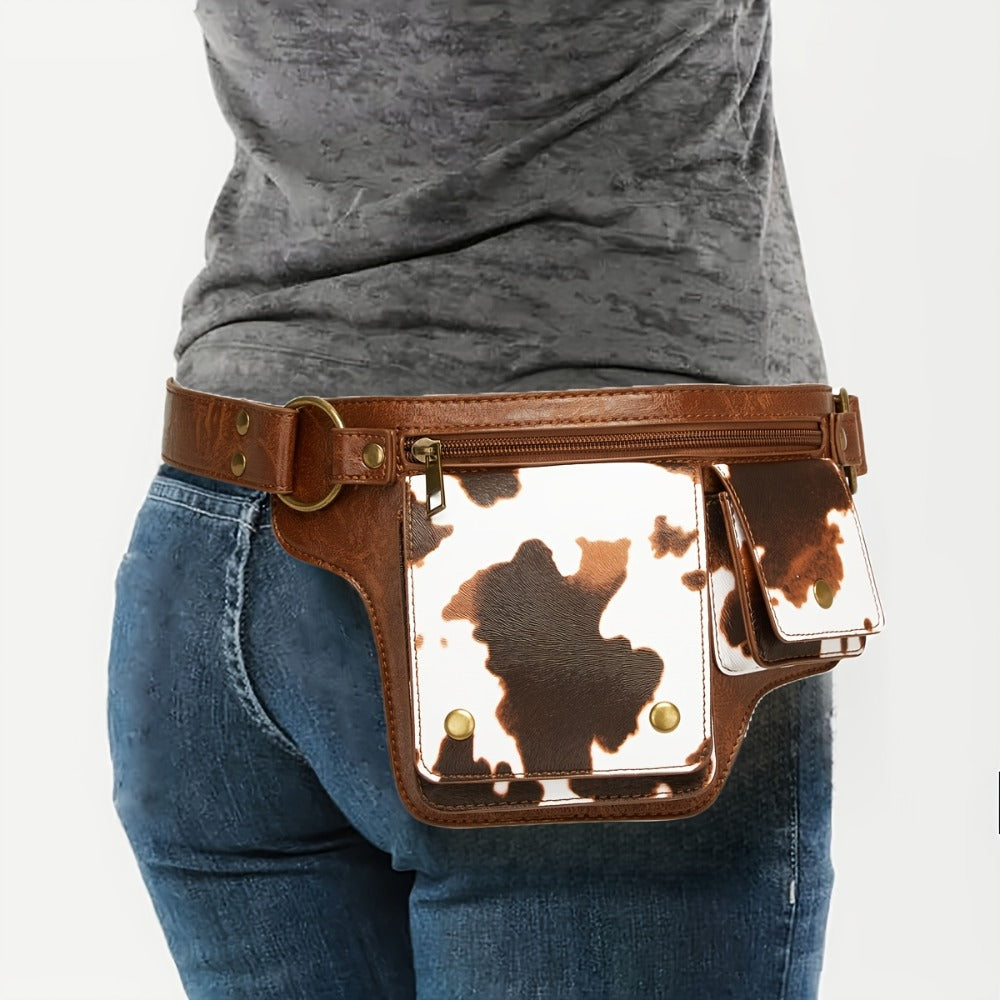 Waist Bag – Multi-Pocket, Cow Print Waist Chest Adjustable – detail view 9