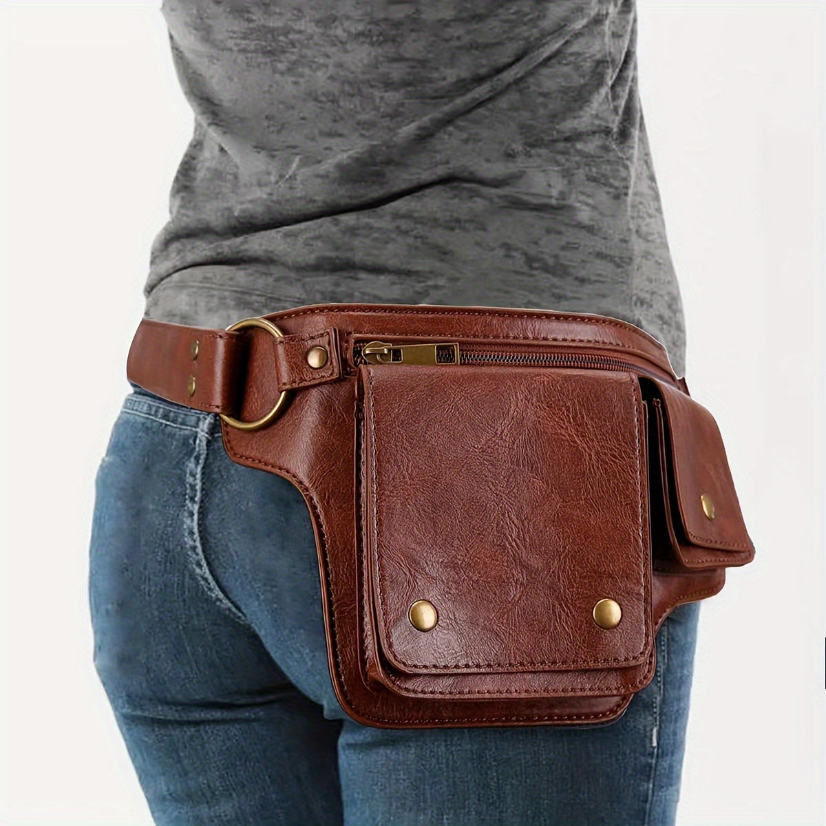 Waist Bag – Multi-Pocket, Leather Waist Metal Buckle Multi – detail view 14