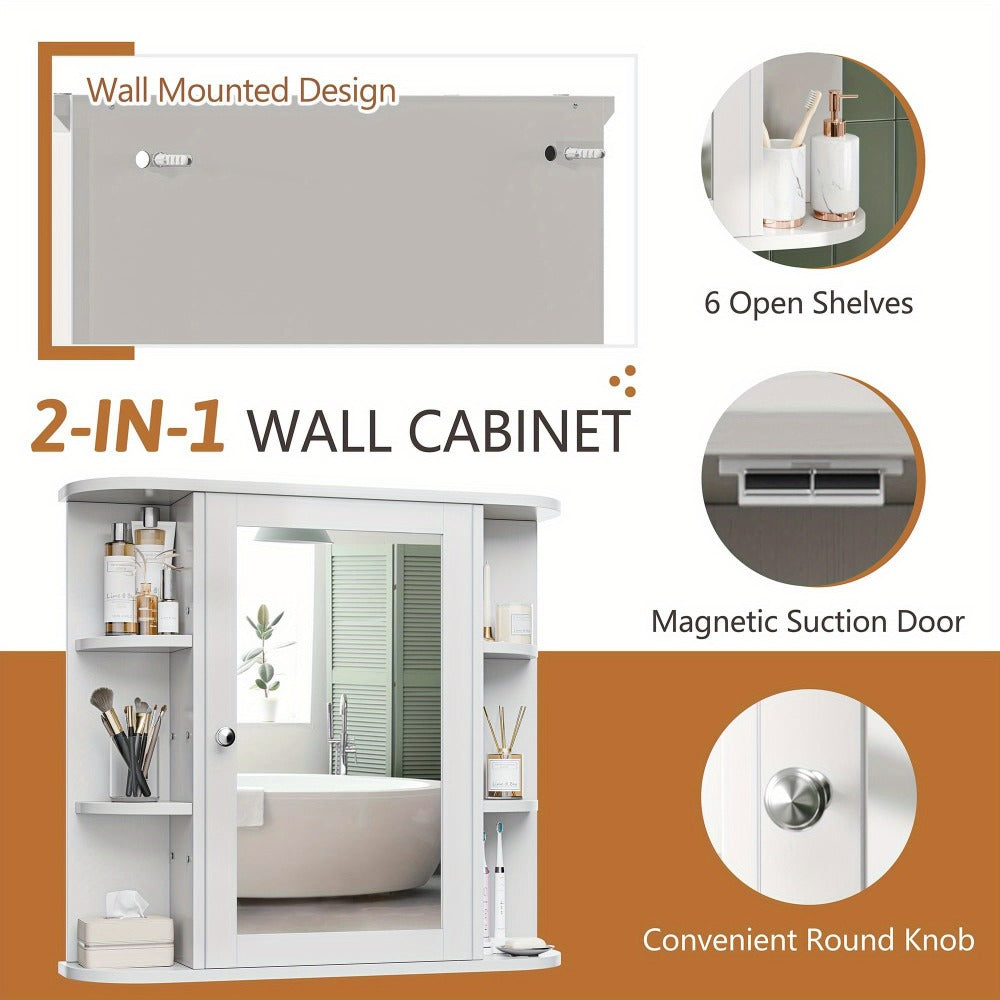 Wall-Mounted Bathroom Medicine Cabinet with Open Shelves for Organized Everyday Storage detail image - detail view 4