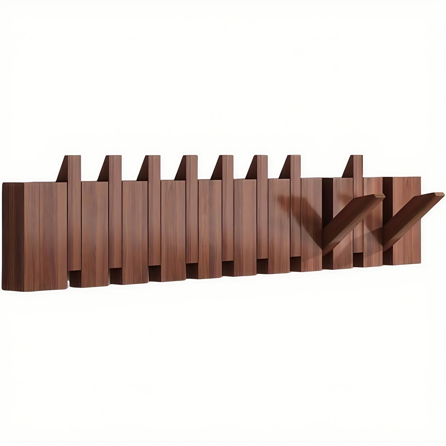 Coat Rack shown in the Walnut, 10 Hooks option