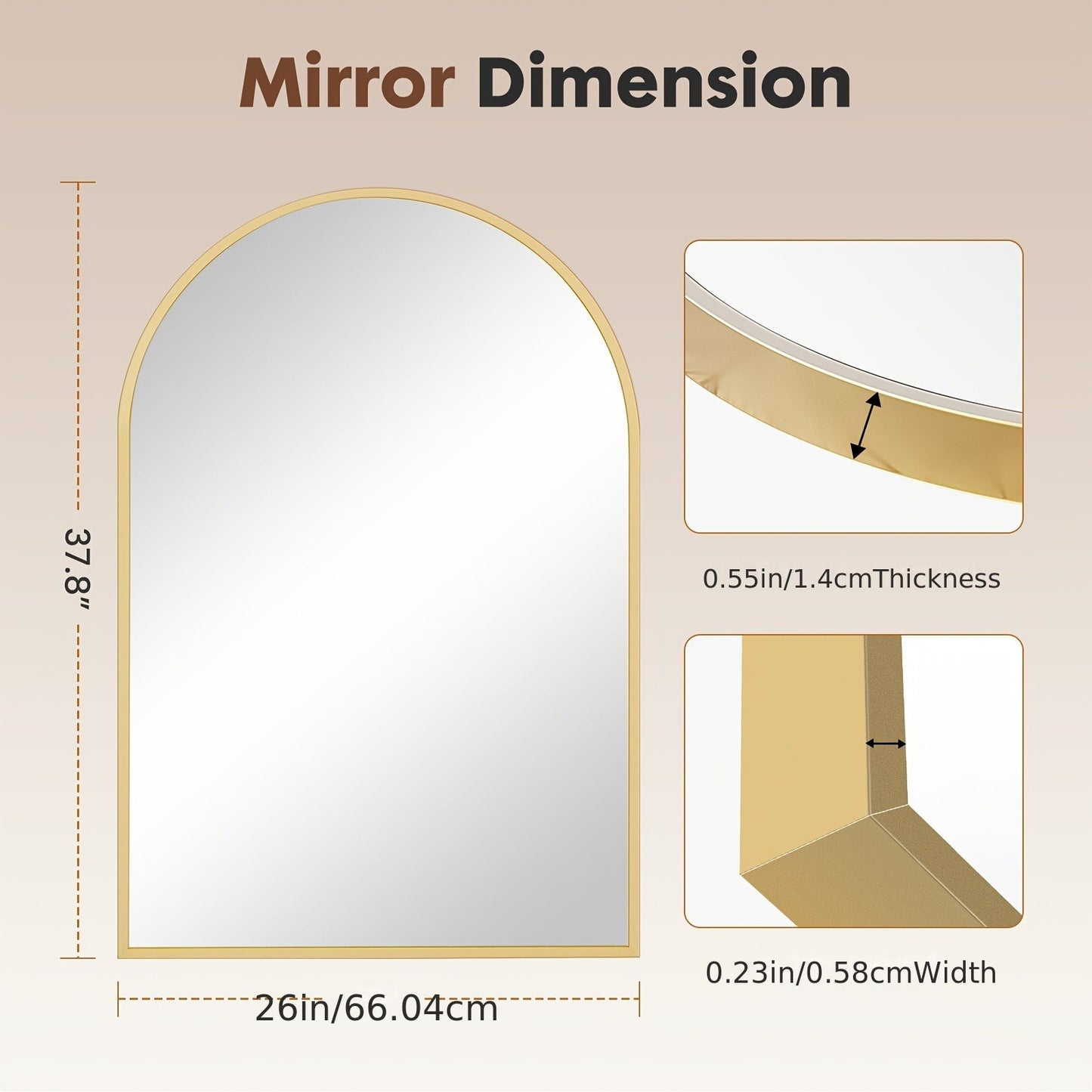 Wall Mirror shown in the 【Golden color】, 38"L x 26"W option