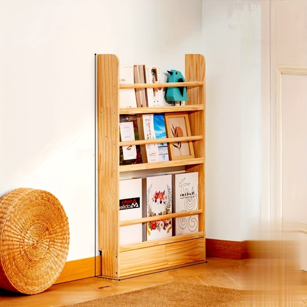 Wall-Mounted Narrow Bookshelf with Solid Wood Construction for Organized Everyday Storage detail image - detail view 12