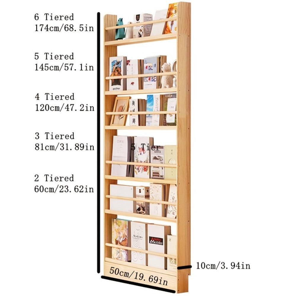 Wall-Mounted Narrow Bookshelf with Solid Wood Construction for Organized Everyday Storage detail image