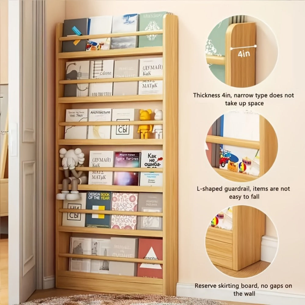Wall-Mounted Narrow Bookshelf with Solid Wood Construction for Organized Everyday Storage detail image - detail view 4