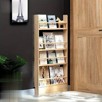Wall-Mounted Narrow Bookshelf with Solid Wood Construction for Organized Everyday Storage detail image - detail view 7