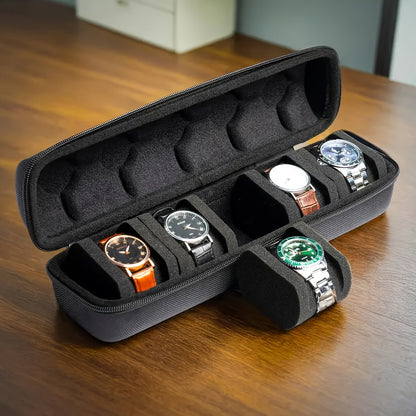 Watch Box - 5 Slot Travel Case Hardshell Organizer with Soft Foam Pillows & Carry - product detail view 8