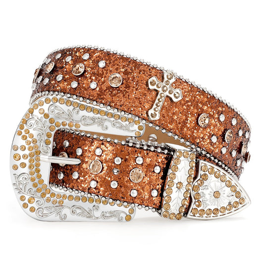 Western Belt - Rhinestone Studded Unisex Punk Carved Buckle PU Leather Hip-Hop Waist - product detail view 30