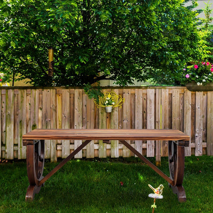 Garden Bench, Outdoor 2 Person Rustic Hardwood Wagon Wheel Design Heavy Duty Wide Seat shown in the main product view