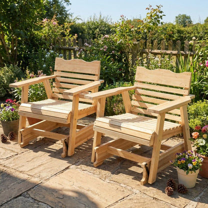 Wide Solid Wood Patio Rocking Chair with Armrests and Cup Holder detail image - detail view 3