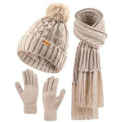 Winter Accessories Set - Hat Scarf Gloves for Women 3 Piece Warm Suede Touch Coordinated Cold - product detail view 3