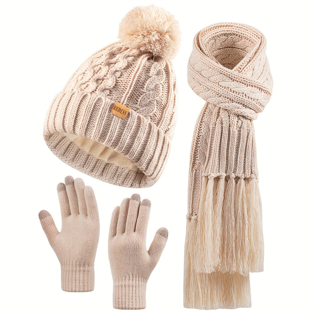 Winter Accessories Set - Hat Scarf Gloves for Women 3 Piece Warm Suede Touch Coordinated Cold - product detail view 7