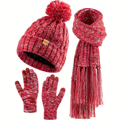 Winter Accessories Set - Hat Scarf Gloves for Women 3 Piece Warm Suede Touch Coordinated Cold - product detail view 9