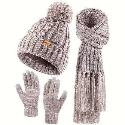 Winter Accessories Set - Hat Scarf Gloves for Women 3 Piece Warm Suede Touch Coordinated Cold - product detail view 11