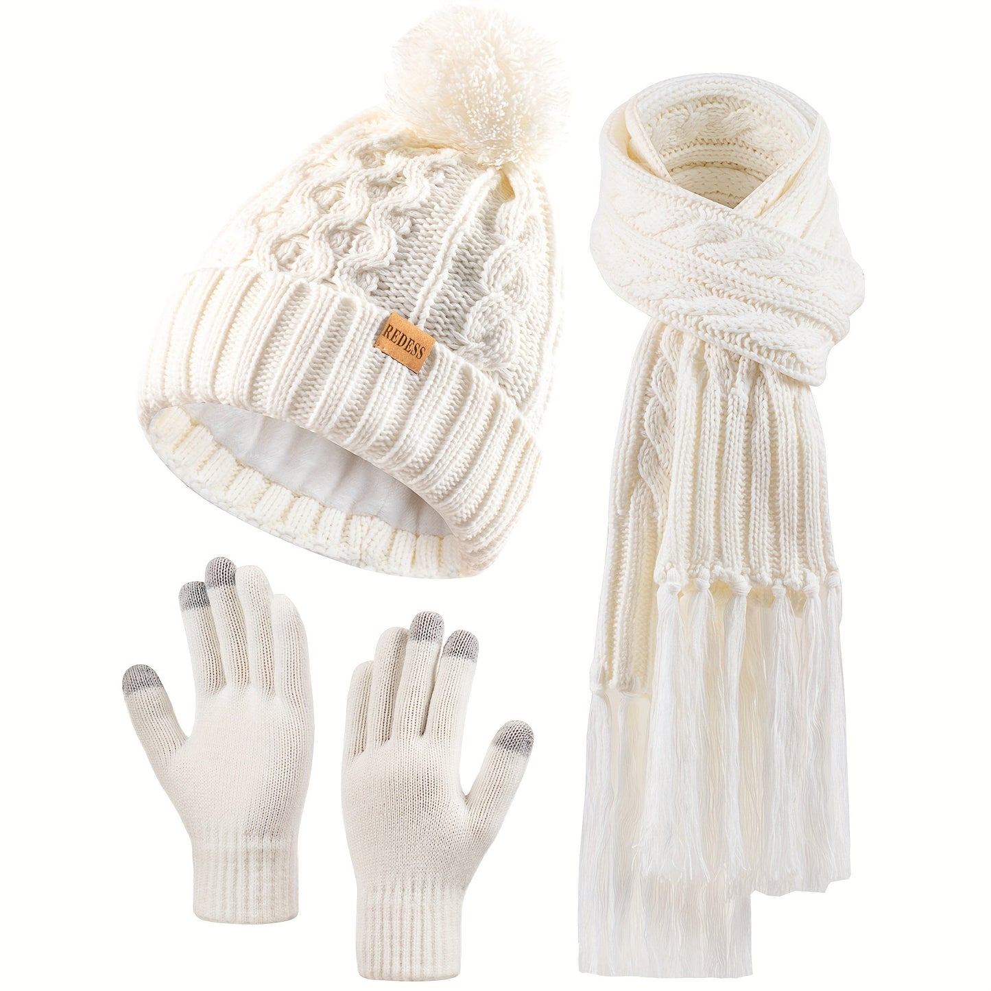 Winter Accessories Set - Hat Scarf Gloves for Women 3 Piece Warm Suede Touch Coordinated Cold - product detail view 17