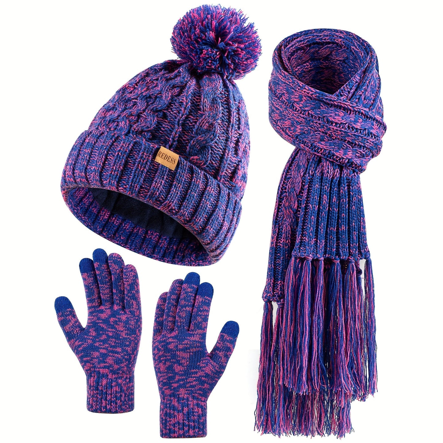 Winter Accessories Set - Hat Scarf Gloves for Women 3 Piece Warm Suede Touch Coordinated Cold - product detail view 21