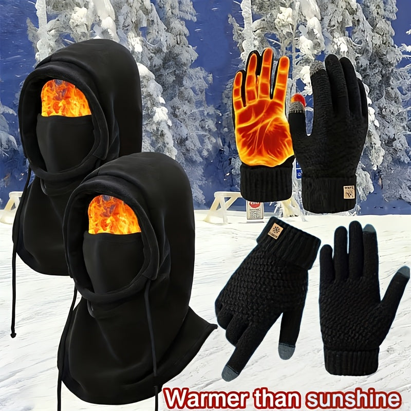 Winter Accessories Set - Men's Hat & Gloves Warm Beanie Head Cover Neck Scarf Cold Weather Bundle - product detail view 12