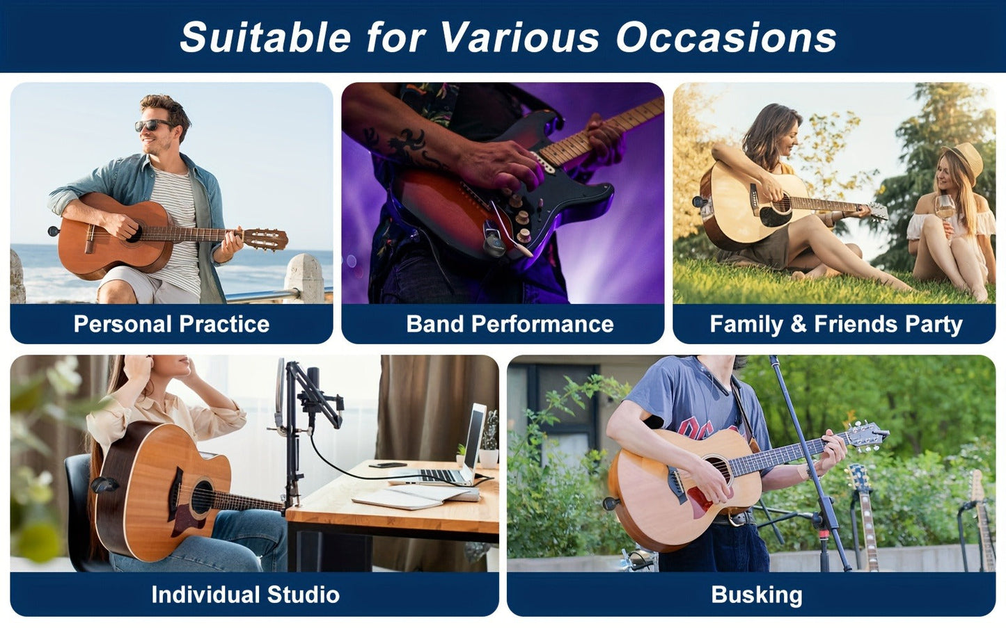Wireless Guitar System 2.4GHz Wireless Guitar Transmitter Receiver Rechargeable Audio Wireless Transmitter 2 Modes, Rechargeable Li-Battery, 100ft Range, 10H, Plug & Play for Electric Guitar, Bass, Violin, Keyboard detail image - detail vie