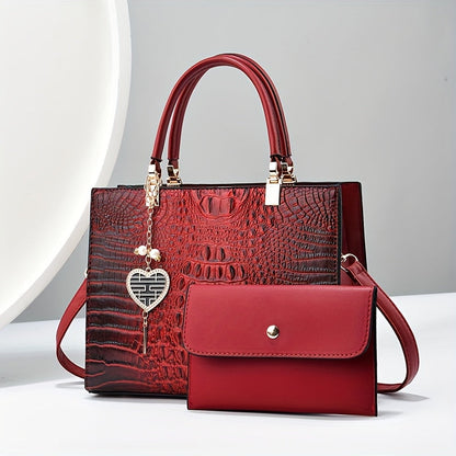 Crossbody Bag for Women – Convertible, Croc Print Heart Charm Top – detail view 20