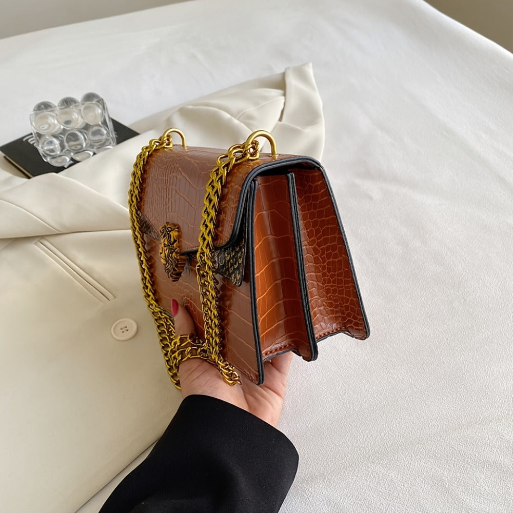 Crossbody Bag for Women – for Everyday Use, Animal Headdress Small Square Golden – detail view 14